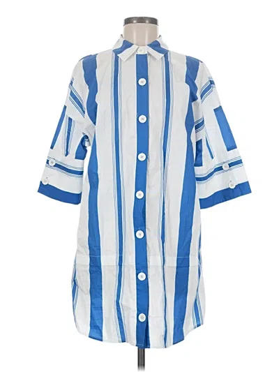 Pre-owned Pearl By Lela Rose 3/4 Sleeve Button Down Shirt In Blue
