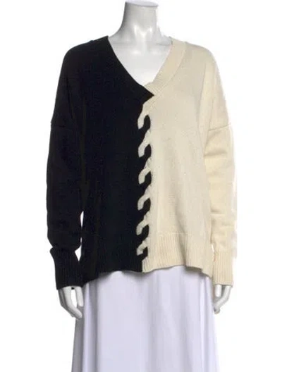 Pre-owned Pearl By Lela Rose Colorblock Pattern V-neck Sweater In Neutrals