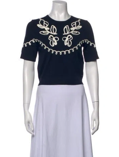Pre-owned Pearl By Lela Rose Floral Print Crew Neck Sweater In Black