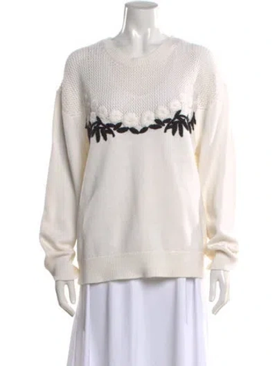 Pre-owned Pearl By Lela Rose Floral Print Crew Neck Sweater In Neutral