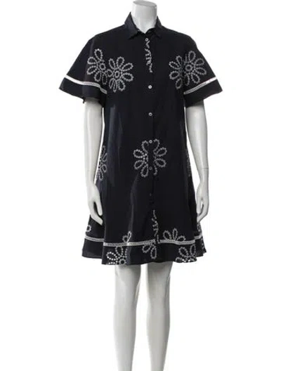 Pre-owned Pearl By Lela Rose Floral Print Knee-length Dress In Blue
