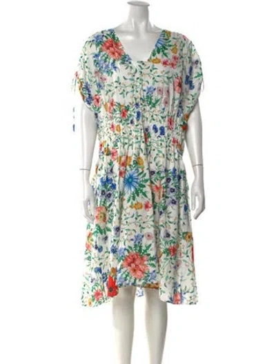 Pre-owned Pearl By Lela Rose Floral Print Knee-length Dress In White