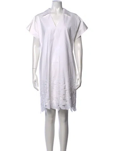 Pre-owned Pearl By Lela Rose Floral Print Knee-length Dress In White