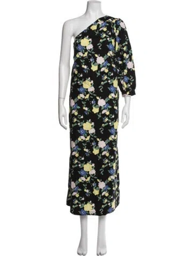 Pre-owned Pearl By Lela Rose Floral Print Long Dress In Black