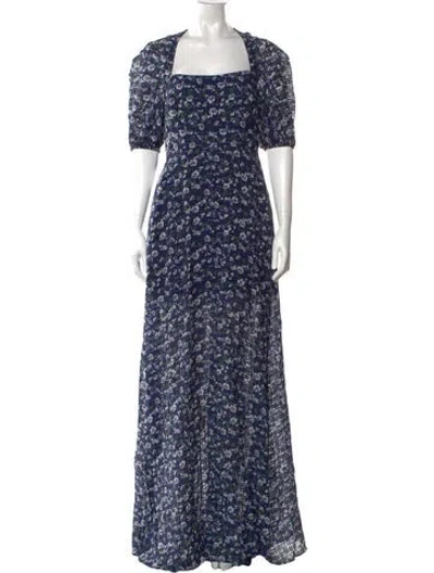 Pre-owned Pearl By Lela Rose Floral Print Long Dress In Blue
