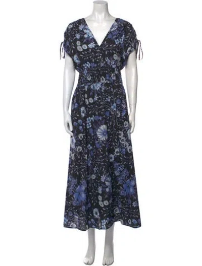 Pre-owned Pearl By Lela Rose Floral Print Long Dress In Blue