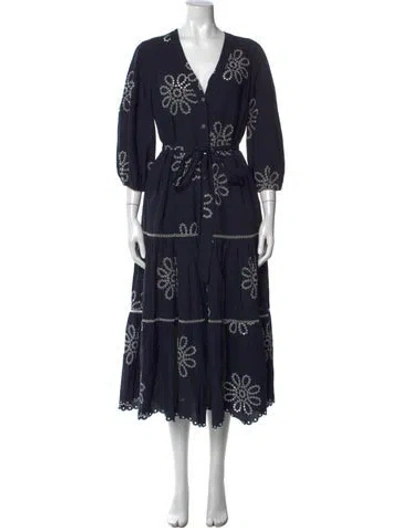 Pre-owned Pearl By Lela Rose Floral Print Long Dress In Blue