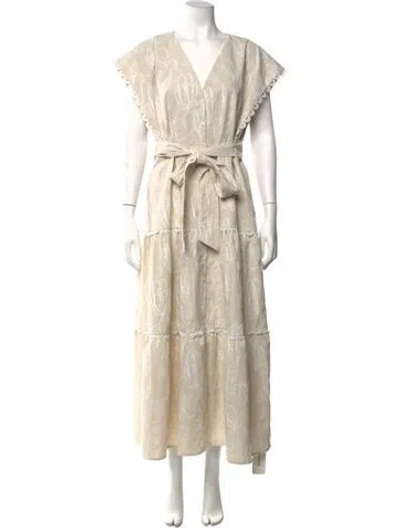 Pre-owned Pearl By Lela Rose Floral Print Long Dress In Neutrals