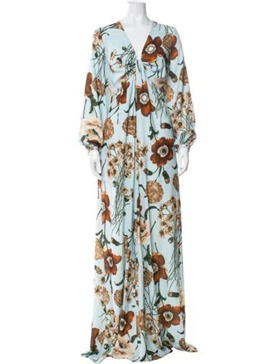 Pre-owned Pearl By Lela Rose Floral Print Long Dress In White