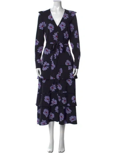 Pre-owned Pearl By Lela Rose Floral Print Midi Length Dress In Black