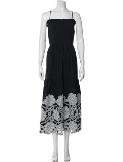 Pre-owned Pearl By Lela Rose Floral Print Midi Length Dress In Black