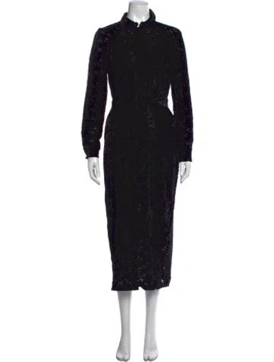 Pre-owned Pearl By Lela Rose Floral Print Midi Length Dress In Black
