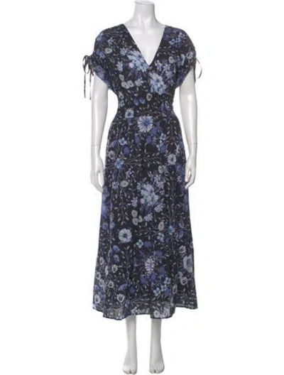 Pre-owned Pearl By Lela Rose Floral Print Midi Length Dress In Blue