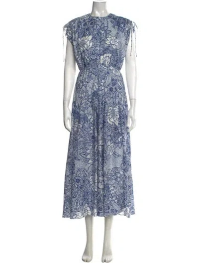 Pre-owned Pearl By Lela Rose Floral Print Midi Length Dress In Blue