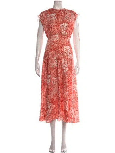 Pre-owned Pearl By Lela Rose Floral Print Midi Length Dress In White