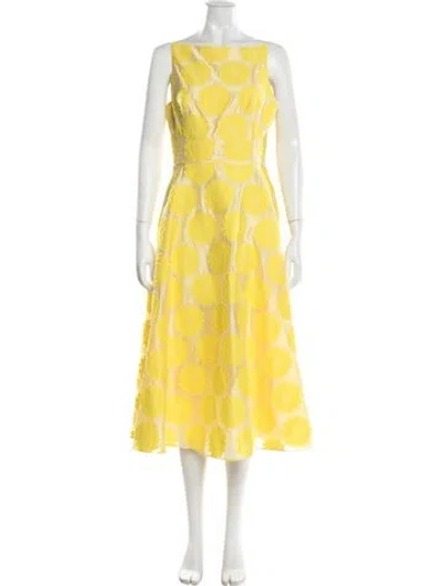 Pre-owned Pearl By Lela Rose Floral Print Midi Length Dress In Yellow
