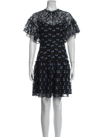 Pre-owned Pearl By Lela Rose Floral Print Mini Dress In Black