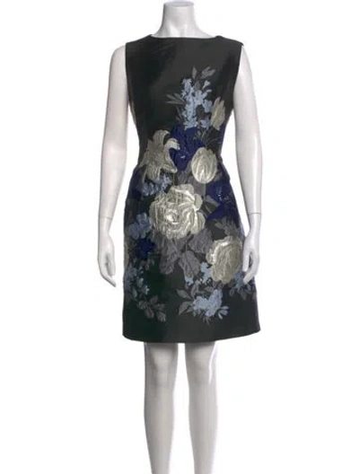Pre-owned Pearl By Lela Rose Floral Print Mini Dress In Black