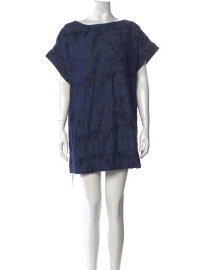 Pre-owned Pearl By Lela Rose Floral Print Mini Dress In Blue