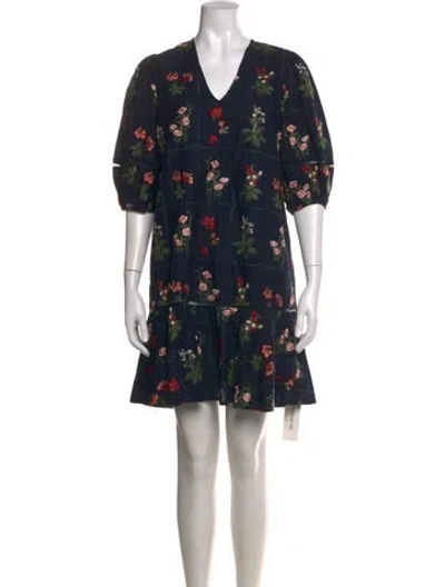 Pre-owned Pearl By Lela Rose Floral Print Mini Dress In Blue