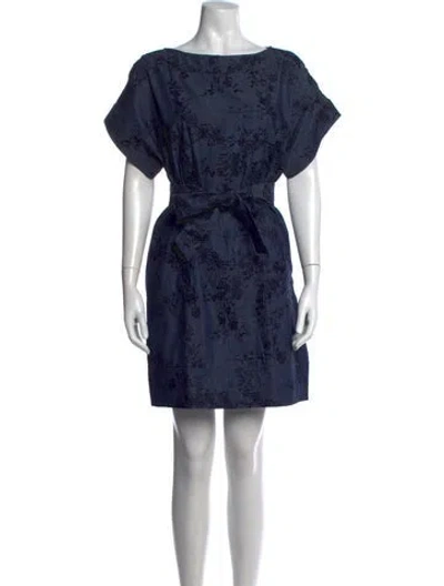 Pre-owned Pearl By Lela Rose Floral Print Mini Dress In Blue