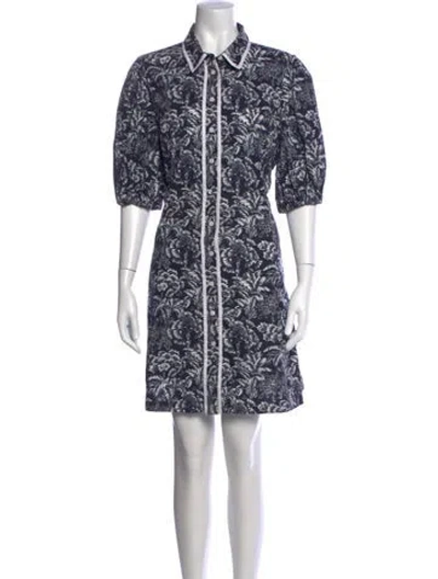 Pre-owned Pearl By Lela Rose Floral Print Mini Dress In Blue