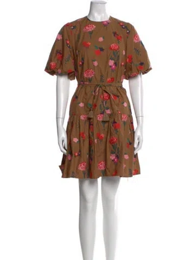 Pre-owned Pearl By Lela Rose Floral Print Mini Dress In Brown