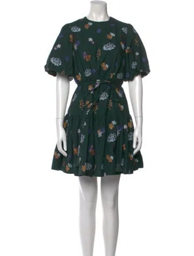 Pre-owned Pearl By Lela Rose Floral Print Mini Dress In Green