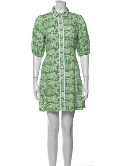 Pre-owned Pearl By Lela Rose Floral Print Mini Dress In Green