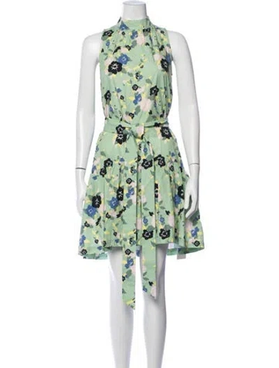 Pre-owned Pearl By Lela Rose Floral Print Mini Dress In Green
