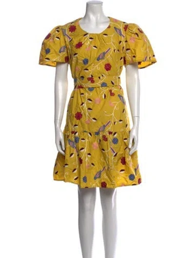 Pre-owned Pearl By Lela Rose Floral Print Mini Dress In Yellow