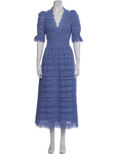 Pre-owned Pearl By Lela Rose Lace Pattern Long Dress In Blue