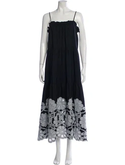 Pre-owned Pearl By Lela Rose Lace Pattern Long Dress In Blue