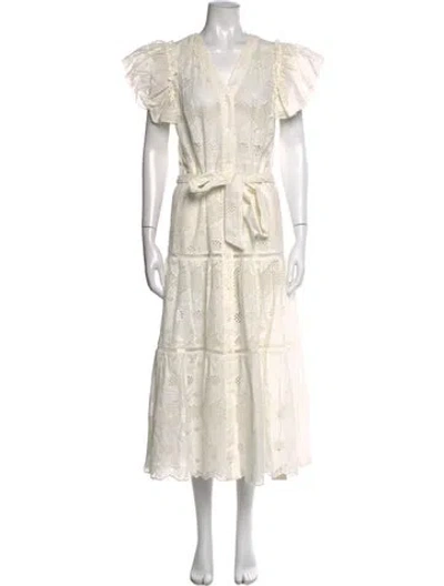 Pre-owned Pearl By Lela Rose Lace Pattern Long Dress In Neutral