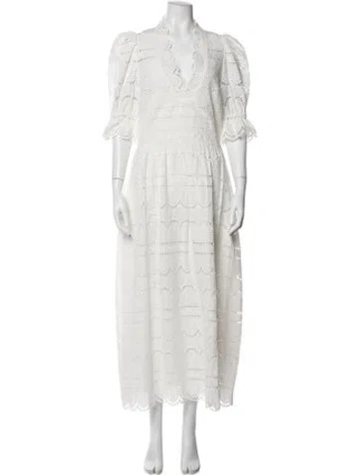 Pre-owned Pearl By Lela Rose Lace Pattern Long Dress In White