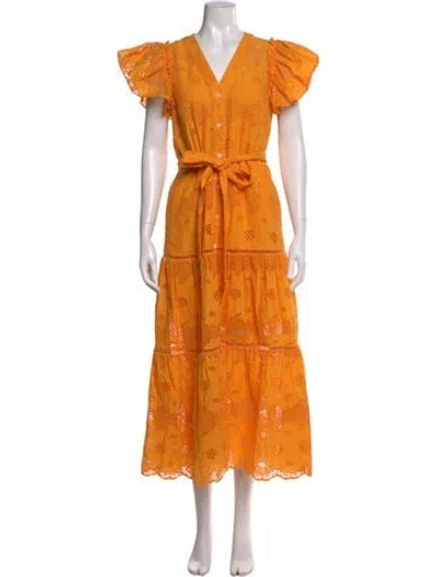Pre-owned Pearl By Lela Rose Lace Pattern Long Dress In Yellow