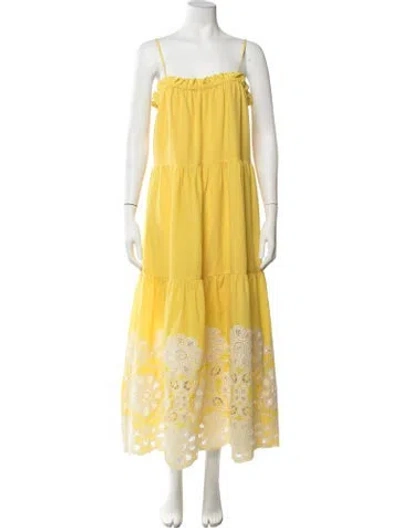 Pre-owned Pearl By Lela Rose Lace Pattern Long Dress In Yellow