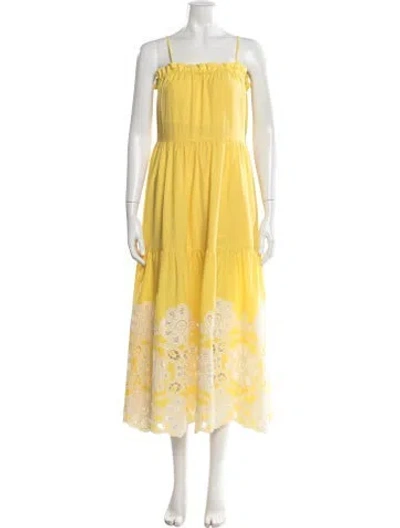 Pre-owned Pearl By Lela Rose Lace Pattern Midi Length Dress In Yellow