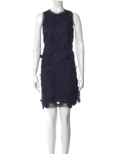 Pre-owned Pearl By Lela Rose Lace Pattern Mini Dress In Blue