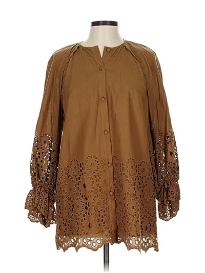 Pre-owned Pearl By Lela Rose Long Sleeve Blouse In Brown