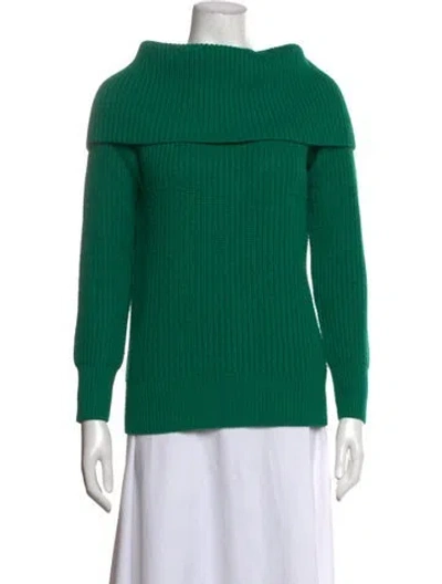 Pre-owned Pearl By Lela Rose Off-the-shoulder Sweater In Green