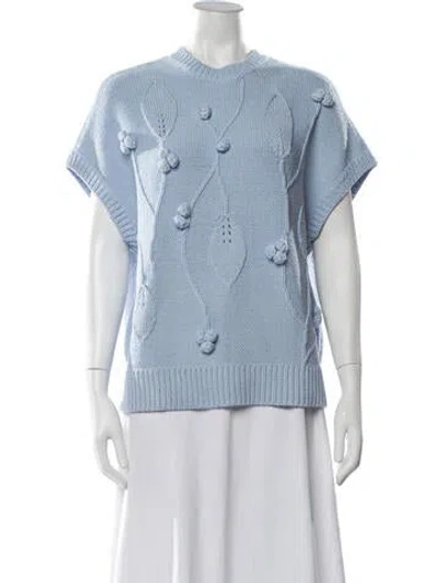 Pre-owned Pearl By Lela Rose Patterned Crew Neck Sweater In Blue/white