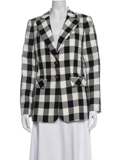 Pre-owned Pearl By Lela Rose Plaid Print Blazer In Black