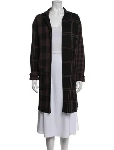 Pre-owned Pearl By Lela Rose Plaid Print Coat In Black