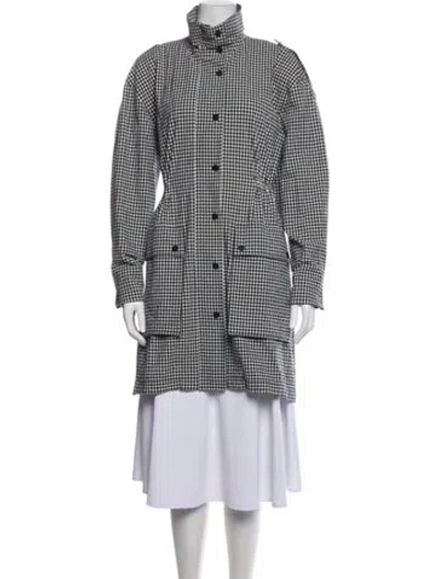 Pre-owned Pearl By Lela Rose Plaid Print Coat In White