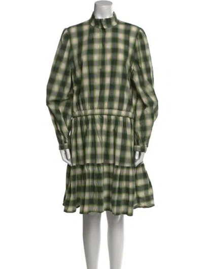 Pre-owned Pearl By Lela Rose Plaid Print Knee-length Dress In Green