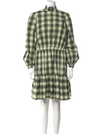 Pre-owned Pearl By Lela Rose Plaid Print Knee-length Dress In Green