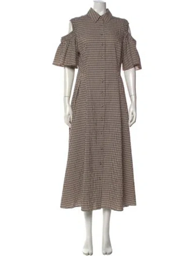 Pre-owned Pearl By Lela Rose Plaid Print Midi Length Dress In Brown