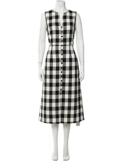 Pre-owned Pearl By Lela Rose Plaid Print Midi Length Dress In White