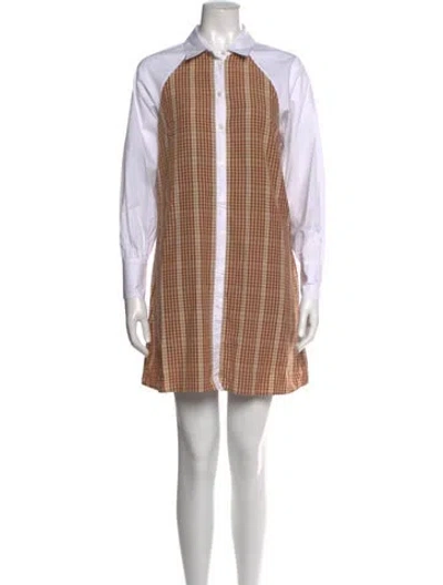 Pre-owned Pearl By Lela Rose Plaid Print Mini Dress In Brown